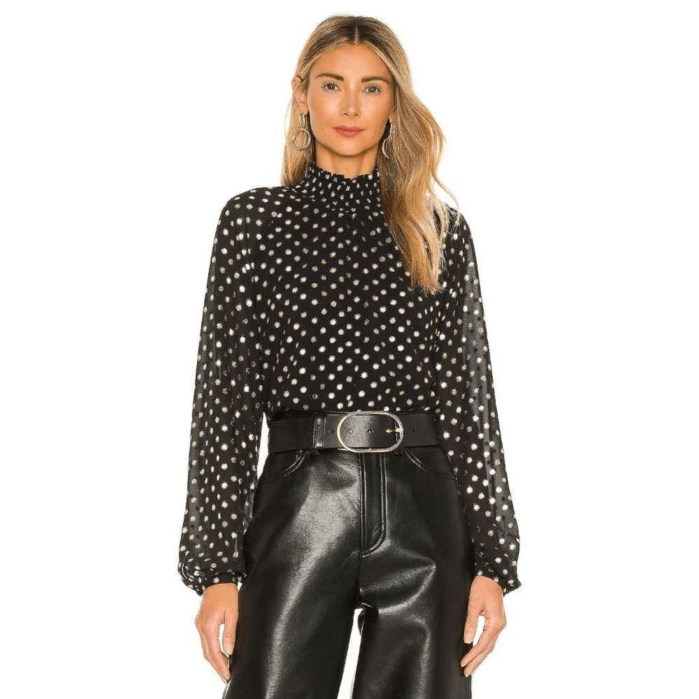 Yumi Kim Lexington Ave Black Gold Polka Dot Top M NWT